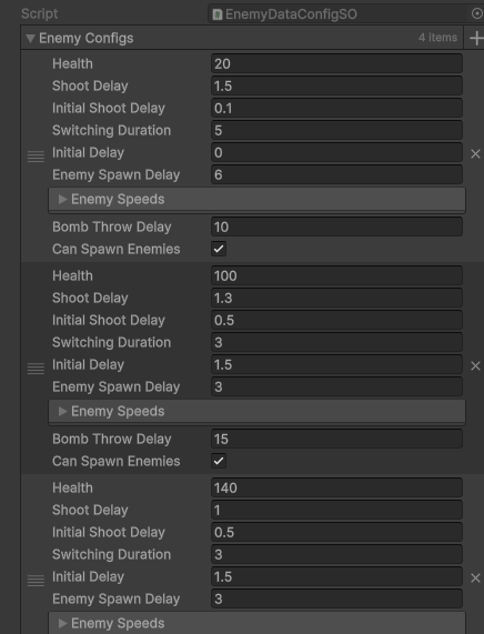Enemy Data in Inspector